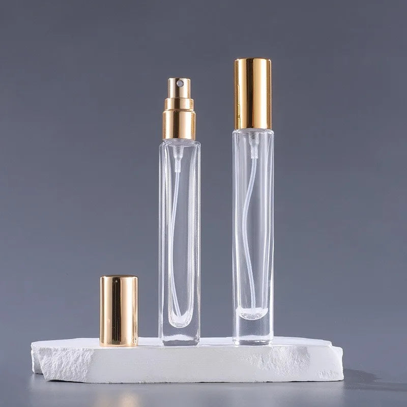Luxury 10ml Round/square Crystal Empty Bottle Clear Perfume Oil Spray Bottles with Gold Lid