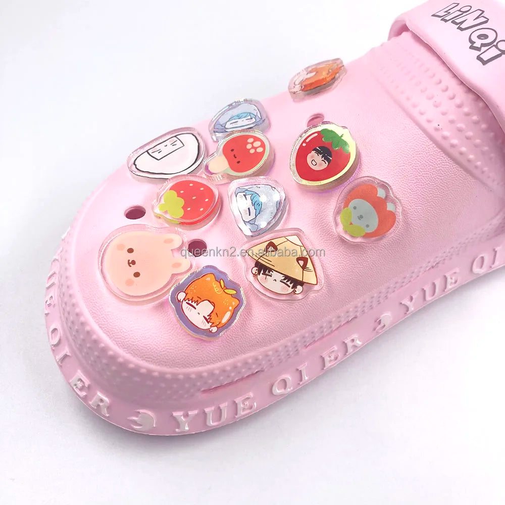Kuien High Quality Custom Cartoon Shoe-buckle Printed Acrylic Anime Clear Decorations Anime Cartoon Accessories Plastic Charms