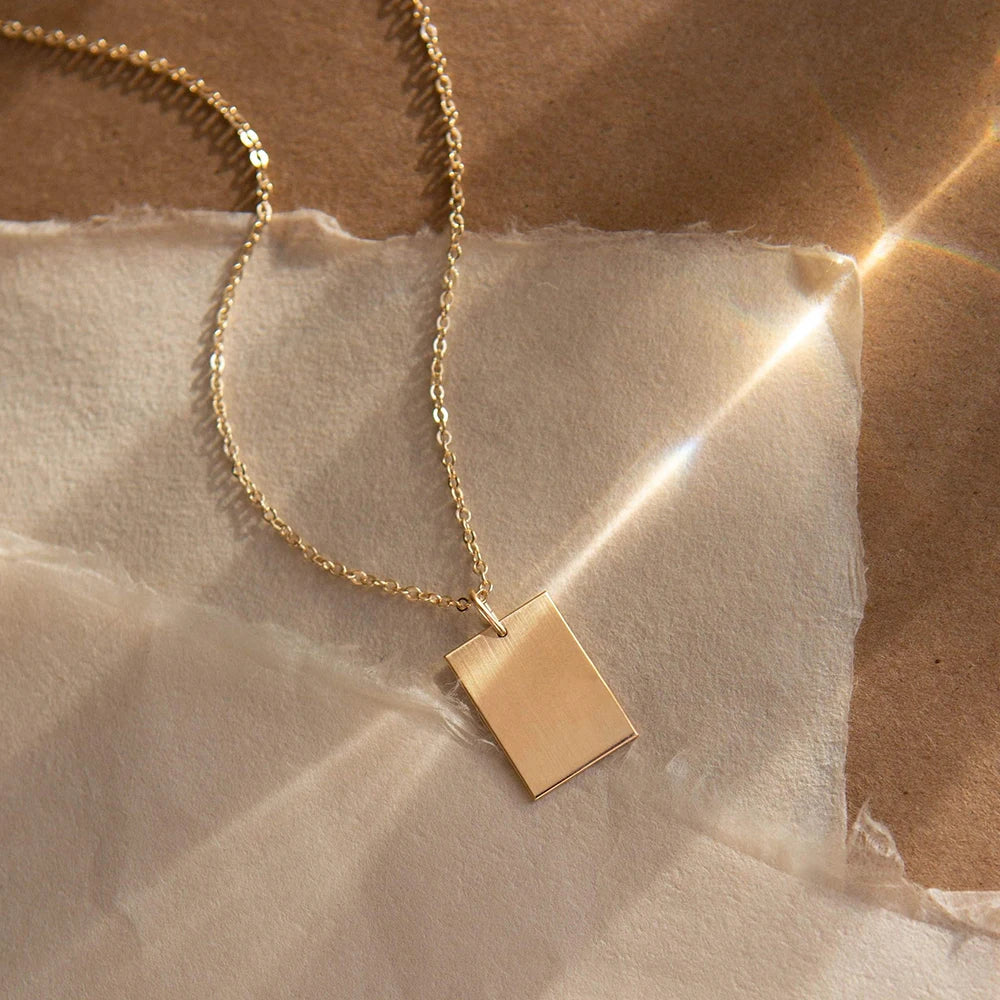 EManco Necklace Stainless Steel Necklace Women Simple Long Chain Rectangular Pendant Necklace Statement Couples Choker Gifts