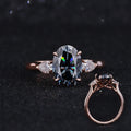 Starsgem Solid Gold Ring 10k Rose Gold 7*10mm Oval Dark Grey Moissanite Ring