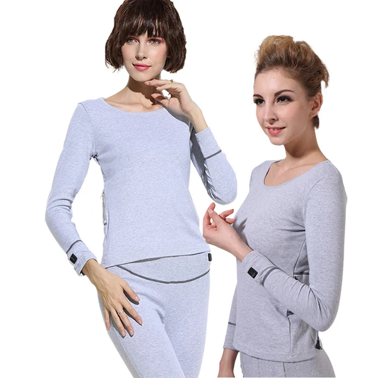 Women's Cotton Rechargeable Battery Powered Electric Long Johns Heated Thermal Underwear for Winter Breathable Feature