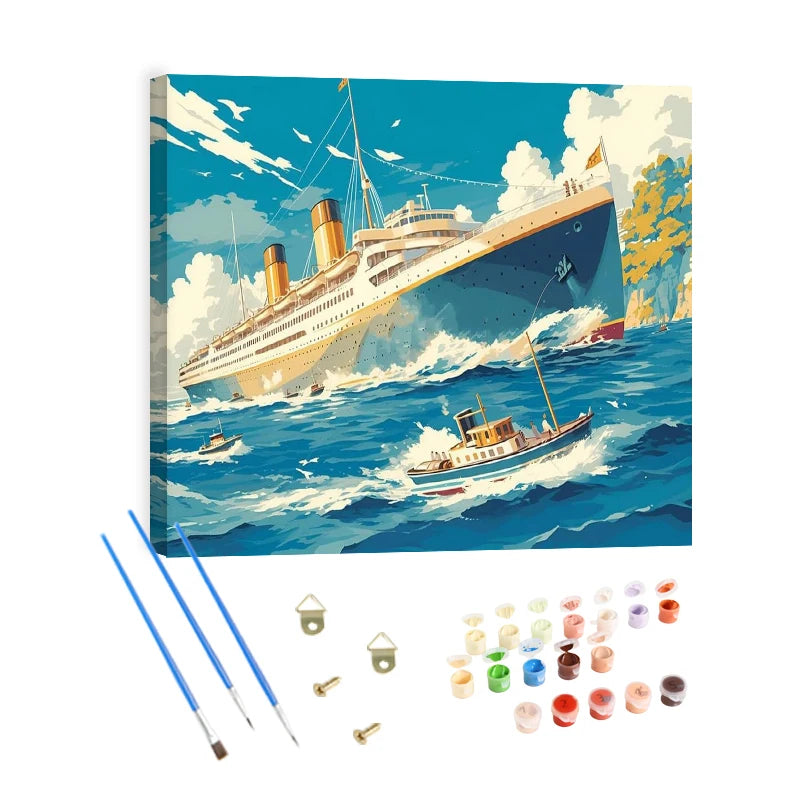 High Quality Diy Painting by Numbers for Adults Sea Steamer Waves Custom Paint by Numbers Hanging Art Crafts Decor for Adults