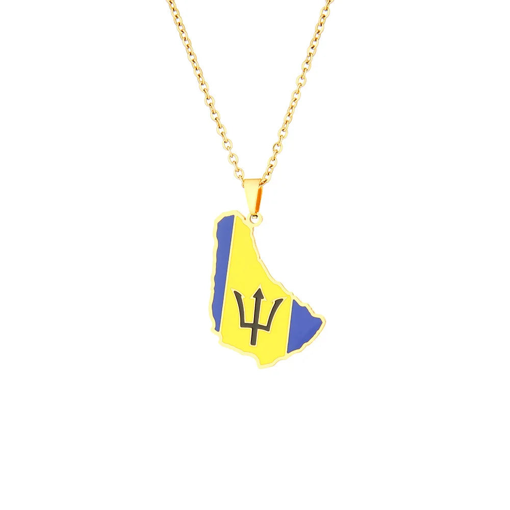 New Map Jewelry Stainless Steel Colorful Barbados Island Pendent Necklace