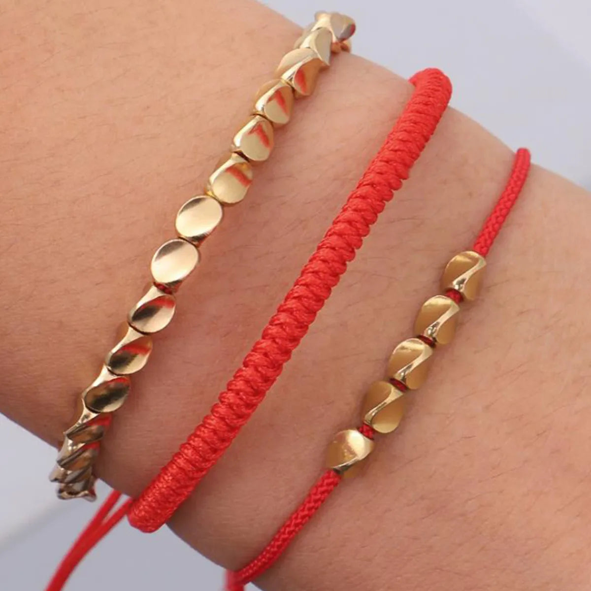 3PCS Tibetan Buddhist Braided Handmade Copper Beads Bracelet Lucky Rope Bangle Jewelry Gift