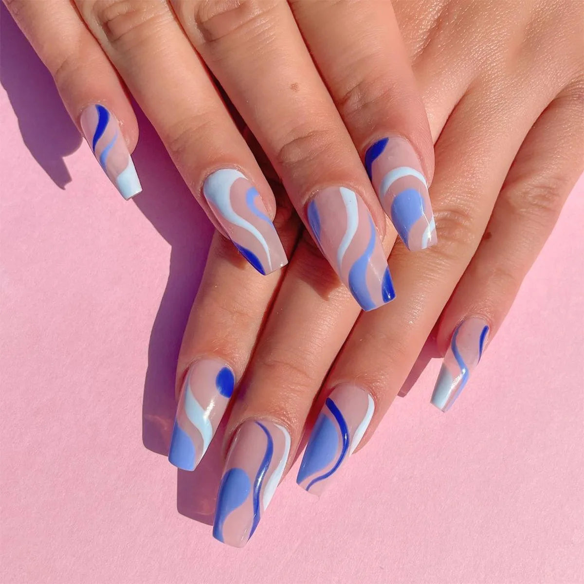 Wholesale Long Lasting Box of Wave Press on Nails Long Coffin Nails Vendor for Women With Glue