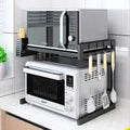 Telescopic Retractable Double-layer Metal Microwave Oven Stand Kitchen Organizer Storage Cutlery Holders Rack Shelf