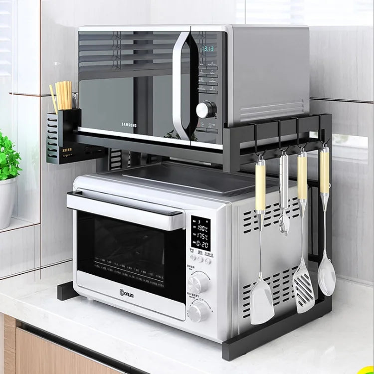 Telescopic Retractable Double-layer Metal Microwave Oven Stand Kitchen Organizer Storage Cutlery Holders Rack Shelf