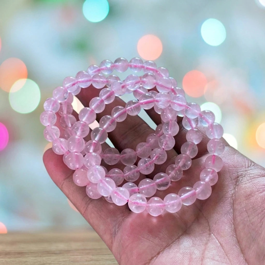 Wholesale 6mm Natural Rose Quartz Handmade  Semi-Precious Gemstone Bracelet Stretch Bracelets 7" Unisex