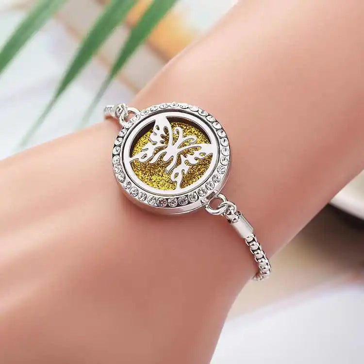 Wholesale OEM Essential Oil Perfume Diffuser Stainless Steel Butterfly Aromatherapy Women Bracelet