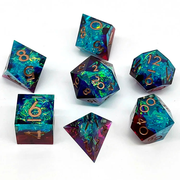 Low MOQ Customization Logo Font Number Sharp Edge Polyhedral Resin Dice for DND/RPG Games
