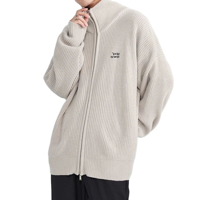Fashion Embroidered Turtleneck Zipper Cardigan Sweater Men's Autumn and Winter New Loose All-match Outer Wear Knitted Cardigan