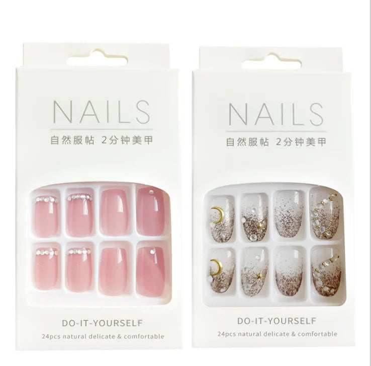 2023 Hot Sale Portable False Nail Packaging Box Custom logo Nail Beauty Art Paper Box with Inner Plastic Box 24pcs/set