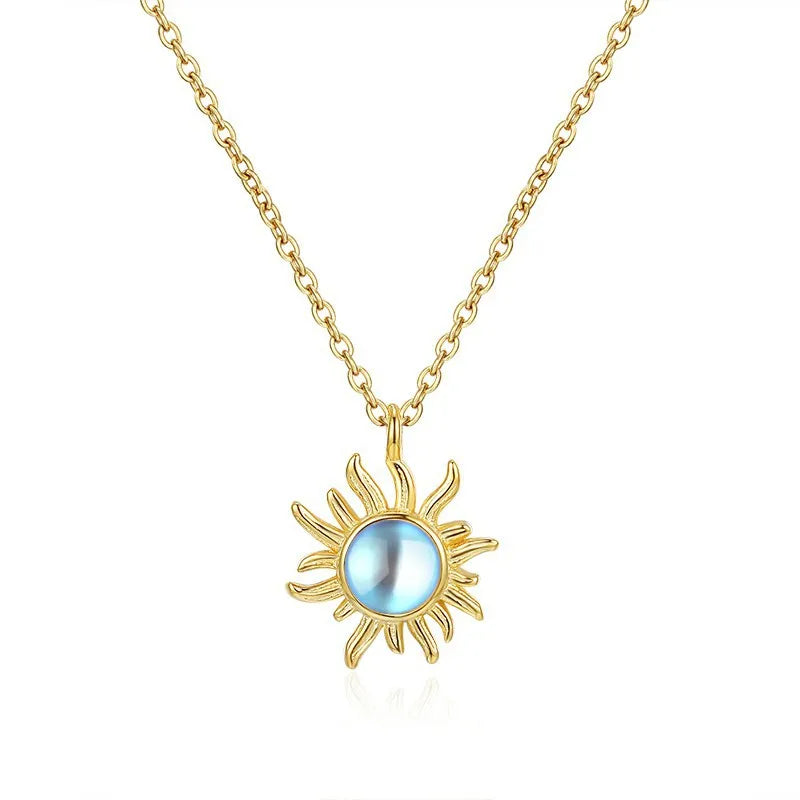 Fine Jewelry 925 Sterling Silver Gold Plated Moonstone Sunflower Pendant Necklace for Women
