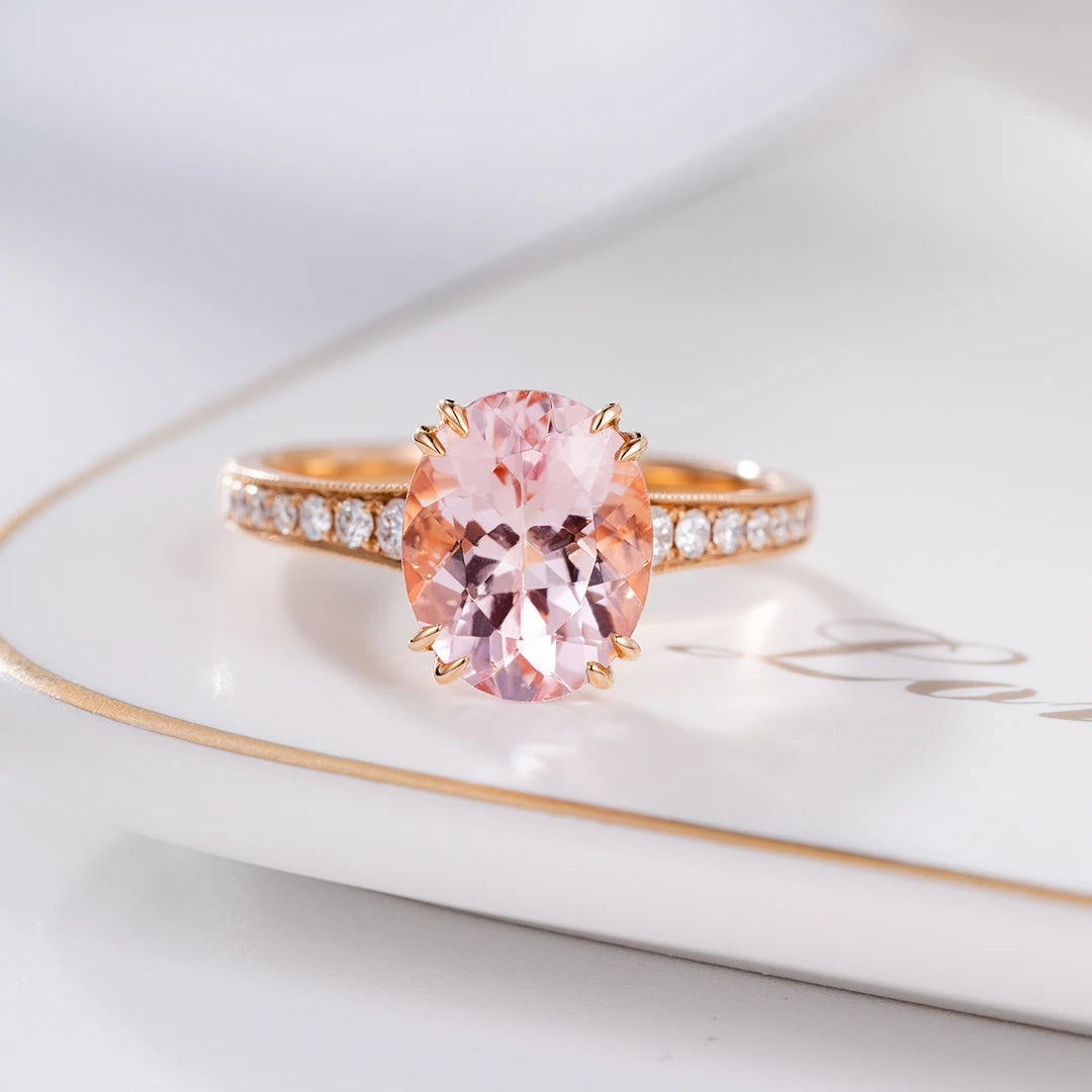 Simple Natural Morganite Wedding Diamond Ring Classic Engagement  Rings 18k Gold  Jewelry