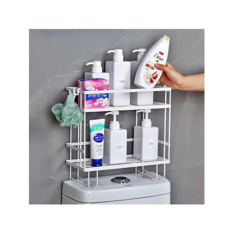 Double Layer Square Iron Shower Caddy - Heightened Hollow Bathroom Storage Organizer