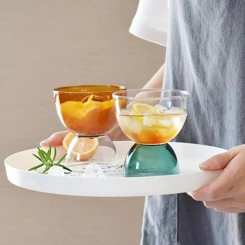 Customized Colored Transparent Glass Japanese Style Heat-resistant High End Yogurt Ice Cream Couple Glass Cup