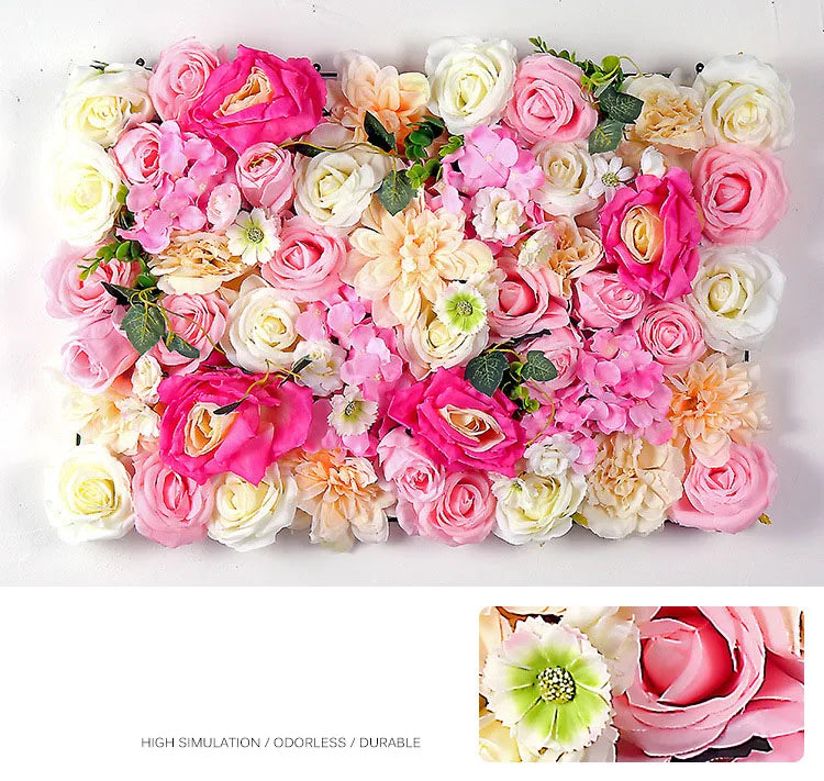 40x60cm Customized 3D Effects Mix Plant Flower Wall Mats Artificial Florals Wall Rose Panel for Yoga Shop Decoration