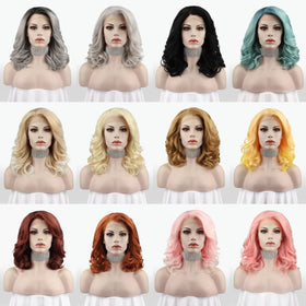 Celebrity Futura Heat Resistant Black Hair Wigs 16 Inch Short Shoulder Length Body Wave Synthetic Lace Front Daily Wig