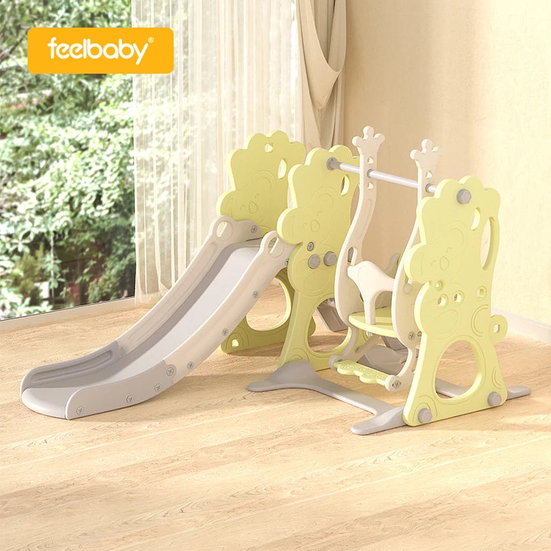 Feelbaby Direct Factory Indoor Kids PE Material Slide Swing Set Garden Educational Public Occasions Daycare Playhouse Home