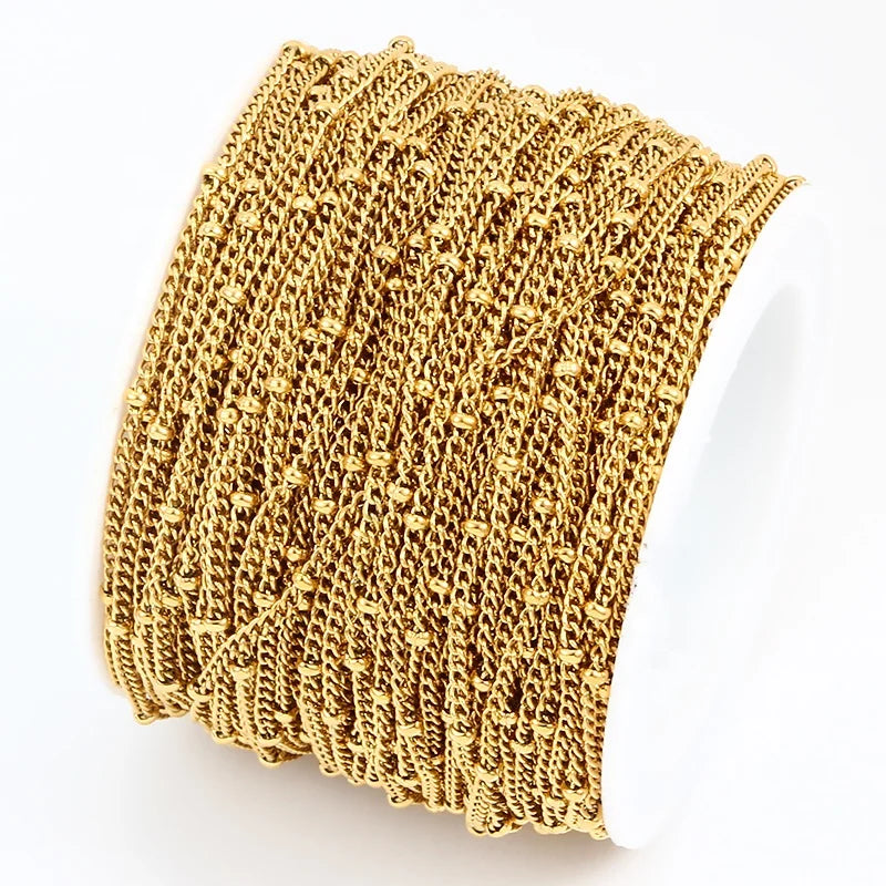 Handmade Stainless Steel Necklace Chain With Beads Design Link Chains Bracelet for Jewelry Making DIY Components