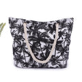 2026 Women Natural Coconut Print Single Shoulder Portable Canvas Zipper Simple Tote Beach Bag MegaBDM