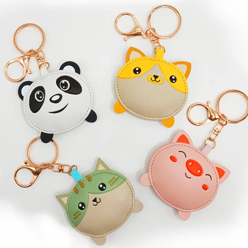 Cartoon Animal Keychain PU Leather Panda Pig Bag Charm Keychain Gift