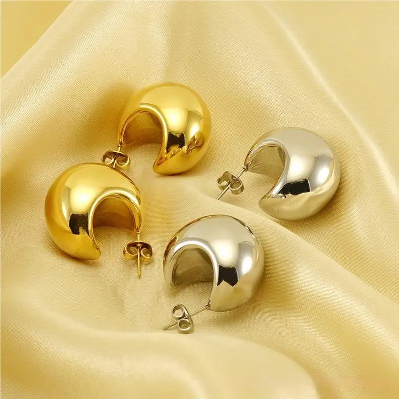 BM Women's 18k Gold Stainless Steel Moon Stud Earrings Trendy Waterproof Anniversary Jewelry