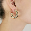 Simple Delicate Copper Small Gold Thick Bold Hoop Earrings Gold Plated C Studded Twist Hoops Hug Earrings Hot