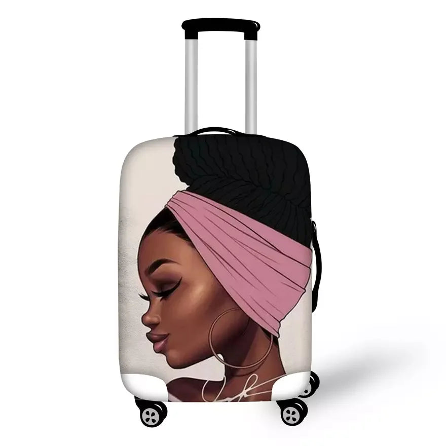 1MOQ Factory Promotional Customized Printed Suitcase Bag Protector Custom Made Black African Women Pattern Elastic Luggage Cover