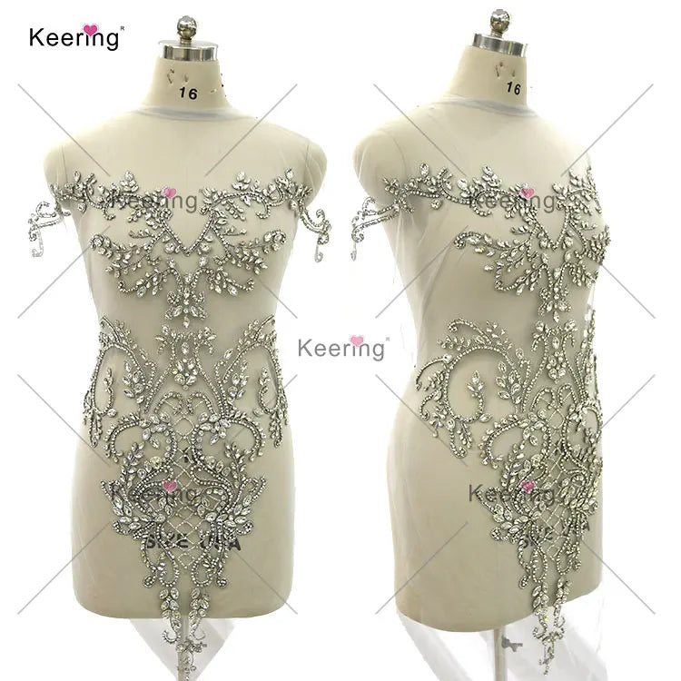 WDP-416 Latest Handmade Bridal Off the Shoulder Strass Bodice Long Dress Panels Crystal Applique for Wedding Dresses