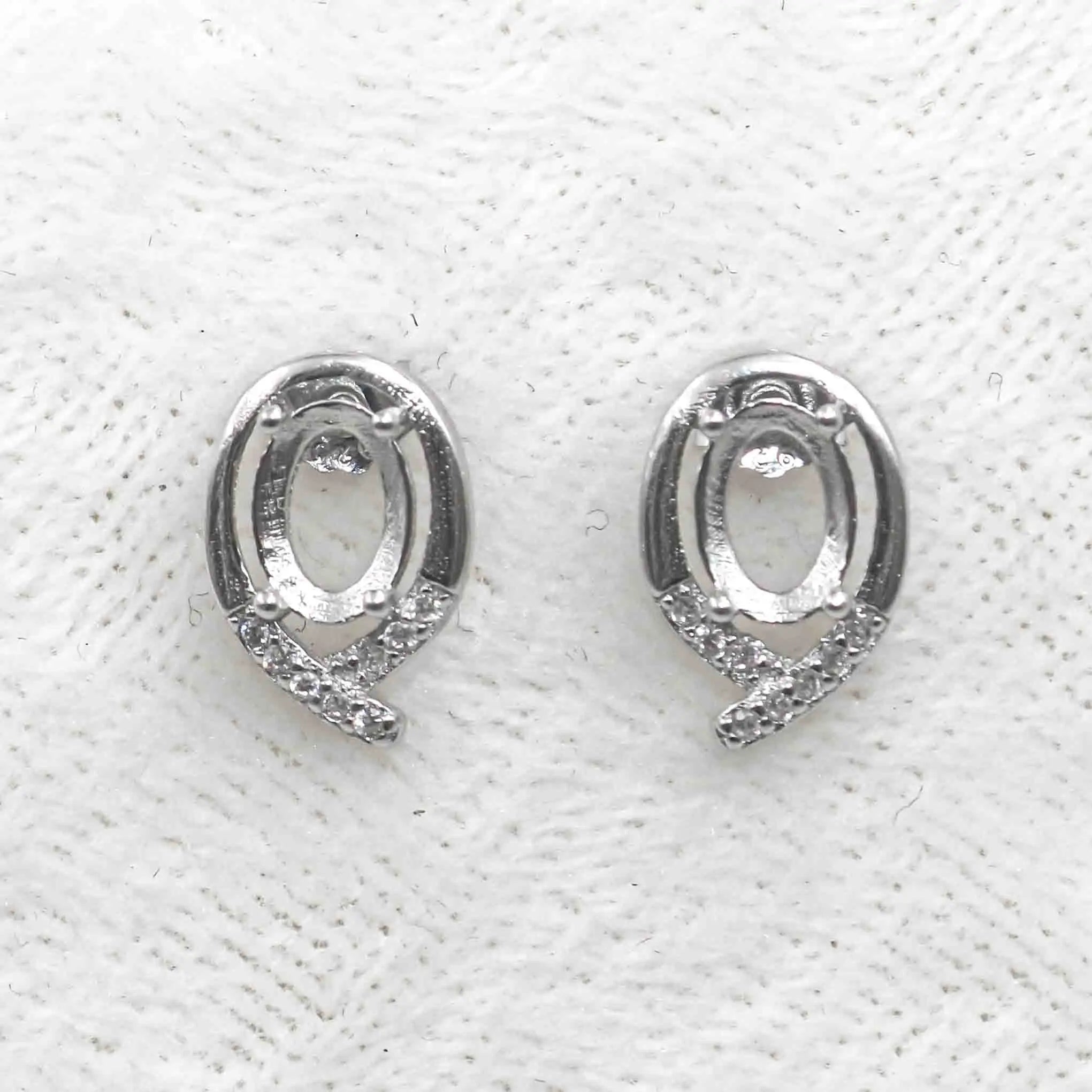 Sterling Silver 5*7mm Semi Mount Stud Earrings Empty Support Blank Claws Setting S925 Base Without Center Stone for DIY Inlay