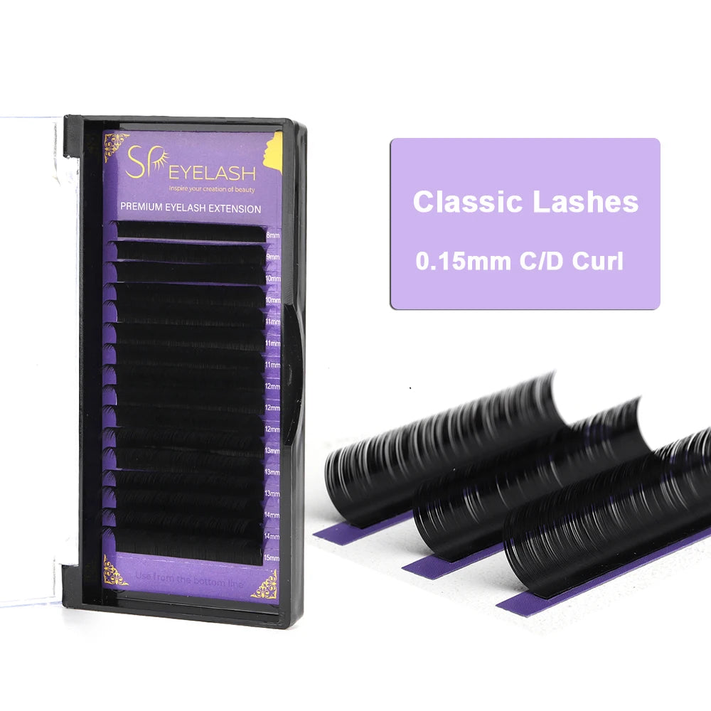 SP EYELASH Premium Silk Volume Classic Lash Tray Soft Matte Black  0.15mm C D Curl 8-15mm Individual Lashes Extensions Supplies