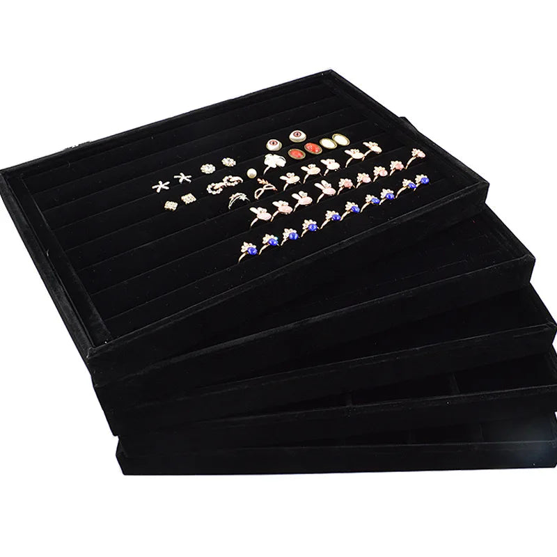100 Slots 35x24x3cm Stackable Velvet Wood Jewellery showcase Jewelry Organizer Packaging Display Tray for Bracelet Necklace Ring