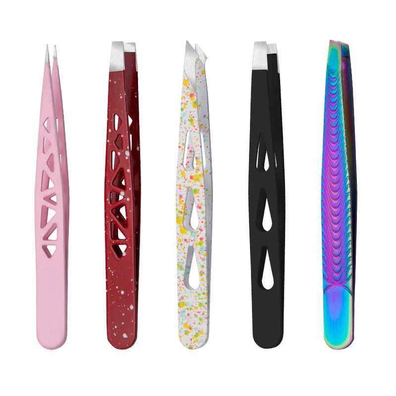 Factory Wholesale Stainless Steel Eyelash Extension Tweezers Slanted Tip Eyebrow Hair Removal Anti-static Eco-Friendly Durable
