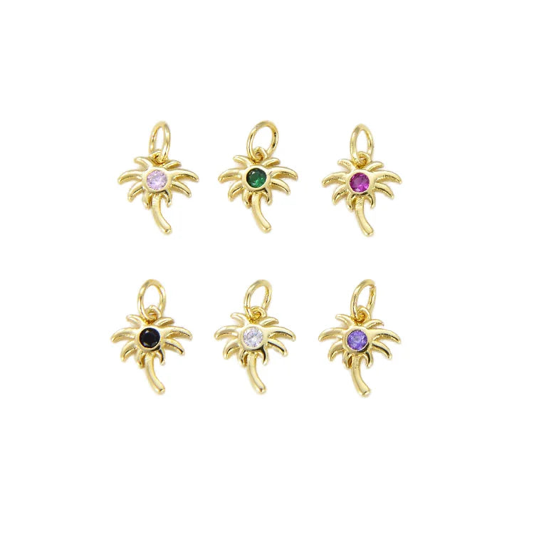 CZ8235 Dainty Mini Gold Plated CZ Micro Pave Palm Tree Beach Charms for Jewelry Making