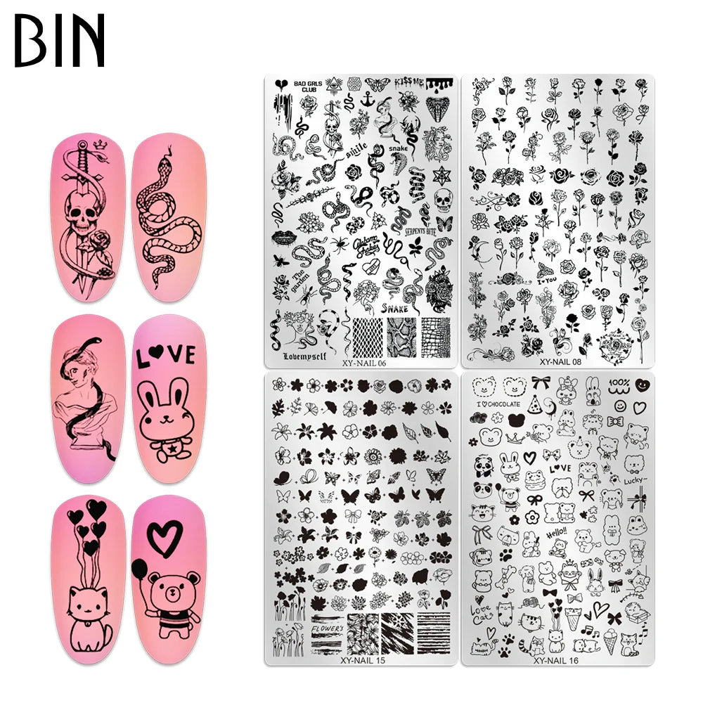 BIN 2025 Snake Year 9.5*14.5cm Nail Plate 16 Types Hot Foil Stainless Steel Stamping Plate