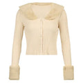 Guangzhou Auyan Woman Solid Color Fur Collar Long Sleeve V-neck Cardigan Trim Coat Woman