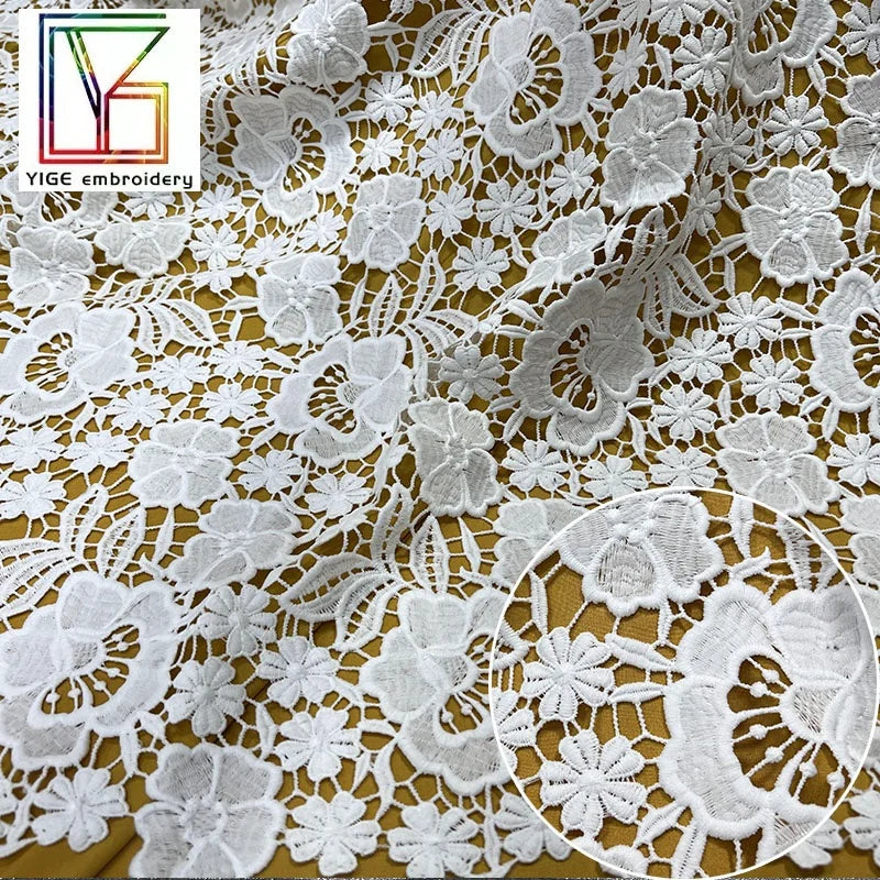 2023 Best Selling Fancy Cord White Lace Fabric African Nigerian Water Soluble Lace French Dresses Guipure Lace Fabric