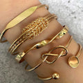 Fashion New Alloy Round Bead Round Disc Open Knot Multi-layer Geometric Spiral 5-piece Bracelet Set Spot Wholesale