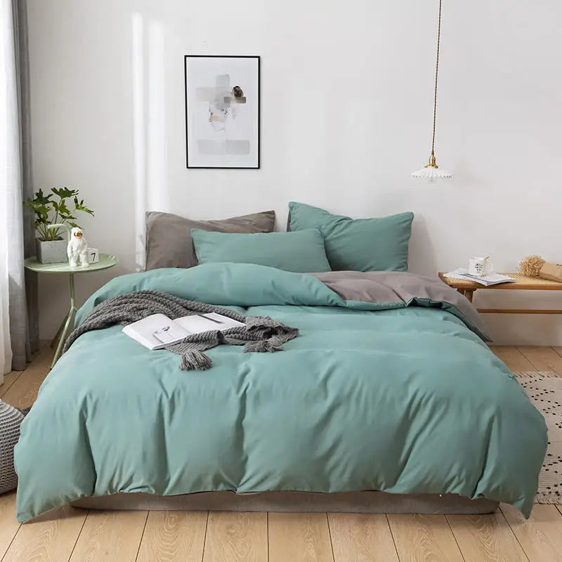 Soft Comfortable Solid Color Washing Cotton Bedding Sets Microfiber Quilt Cover Bedding Set for Spring and Summer