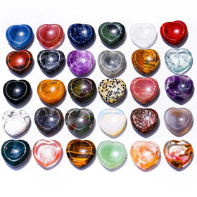 Natural Crystal 7 Chakras Gemstone Love Heart Worry Stone Colorful Massage Healing Energy Worry Stone for Thump Massage