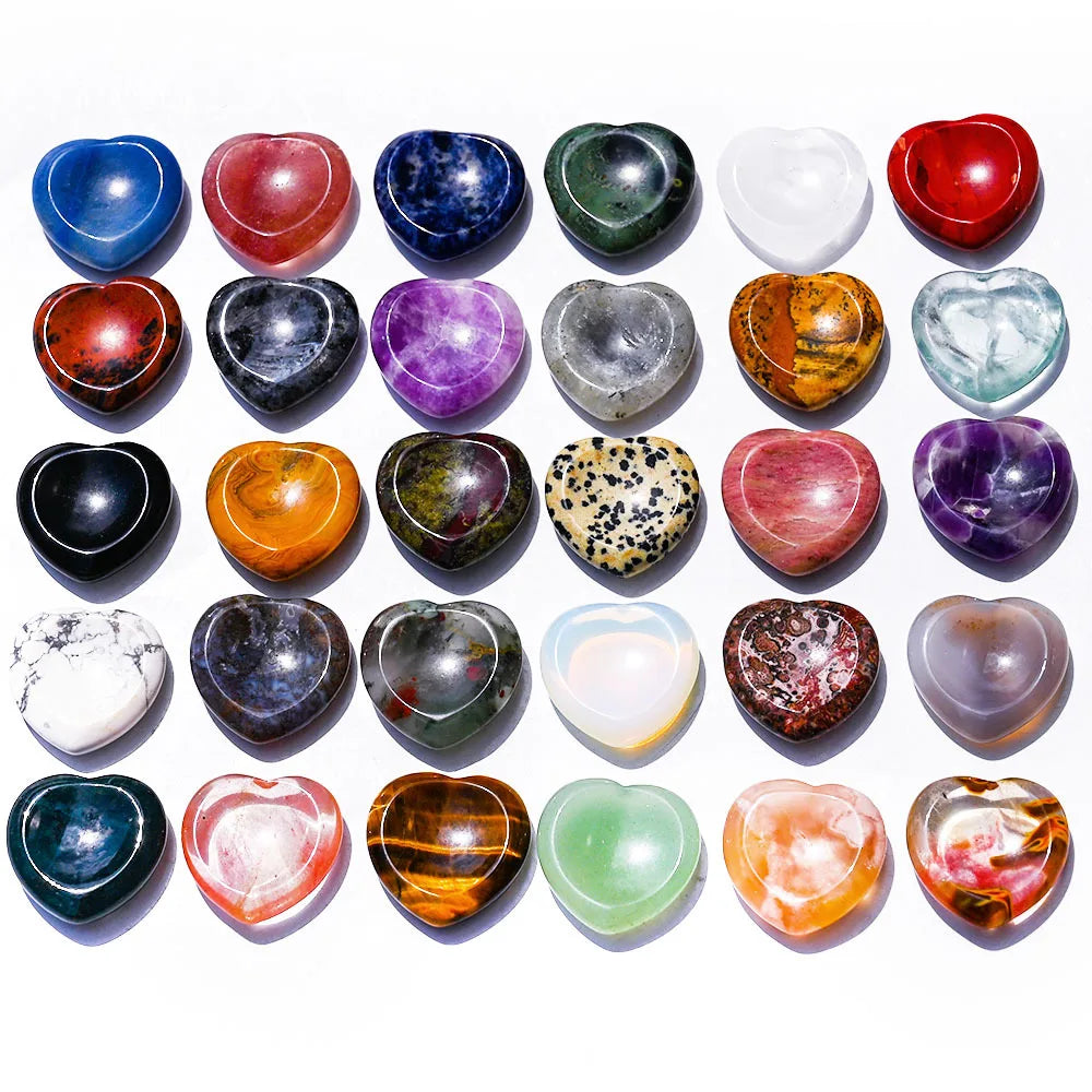 Natural Crystal 7 Chakras Gemstone Love Heart Worry Stone Colorful Massage Healing Energy Worry Stone for Thump Massage