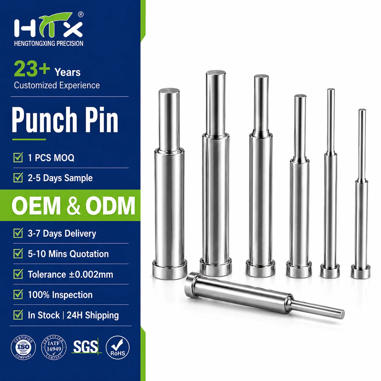 High Precision Tapered Punch Pins and Dies SKD11 SKH51 Straight Mold Metal Punch Pin for Sheet Metal Stamping Custom OEM