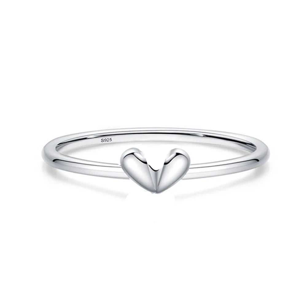 Trendy Minimalist Style S925 Sterling Silver Cute Love Heart Daily Wear Finger Ring for Women Romantic Love Stackable Jewelry