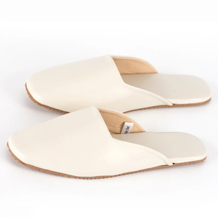 Handmade Breathable Waterproof Casual Square Toe Solid Color Flat Mules Genuine Sheepskin Leather Slippers for Women