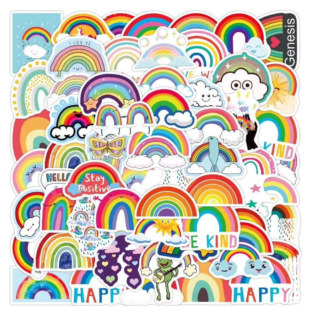E-50pcs Popular Small Fresh Rainbow Bridge Clouds Ins Graffiti Stickers Motorcycle Suitcase Guitar Notebook Wholesale