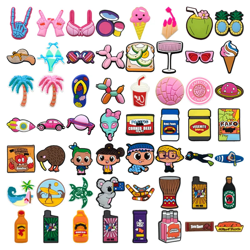 Wholesale Customized 2D Beach Accessories DIY Sandal Clogs Cars Beverages Shoes & Sunglasses Shoe Charms-All Rubber Material