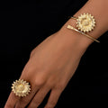 Jachon  New Design Sunflower Open Adjustable Bangle Ring Jewelry Set for Women Party Jewelry Set Flower Shape Cuff Bracelet Set