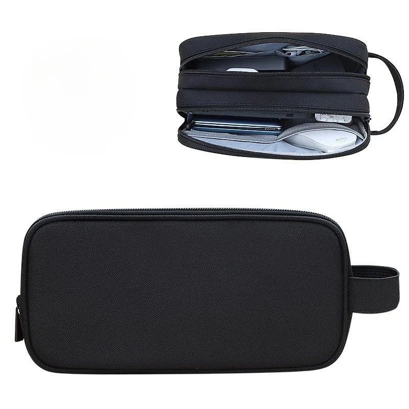 Men's Travel Special Purpose Soft Handheld Zipper Pouch Bag Cable USB Charger Power Bank Electronic Accessories Organizer Case