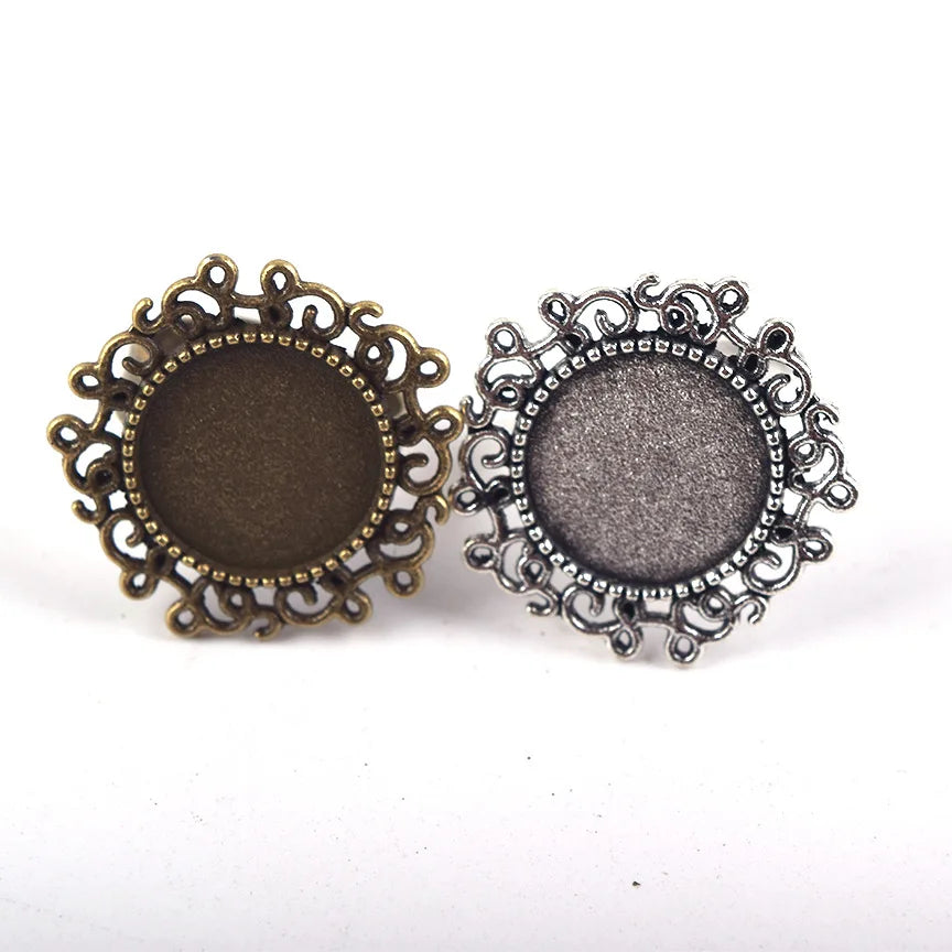 Bronze Antique Silver Plated Round Adjustable Ring Blank Base Settings Glass Cabochons Rings